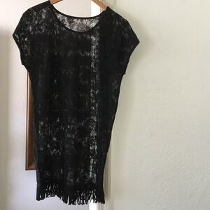 Black Lace Fringe Swim Coverup